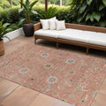 8' X 10' Pink Gray And Beige Floral Washable Indoor Outdoor Area Rug