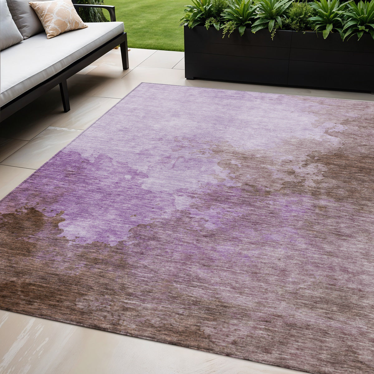 5' X 8' Lavender Brown And Ivory Abstract Washable Indoor Outdoor Area Rug