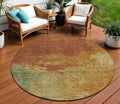 8' Terra Cotta Copper And Green Round Abstract Washable Indoor Outdoor Area Rug