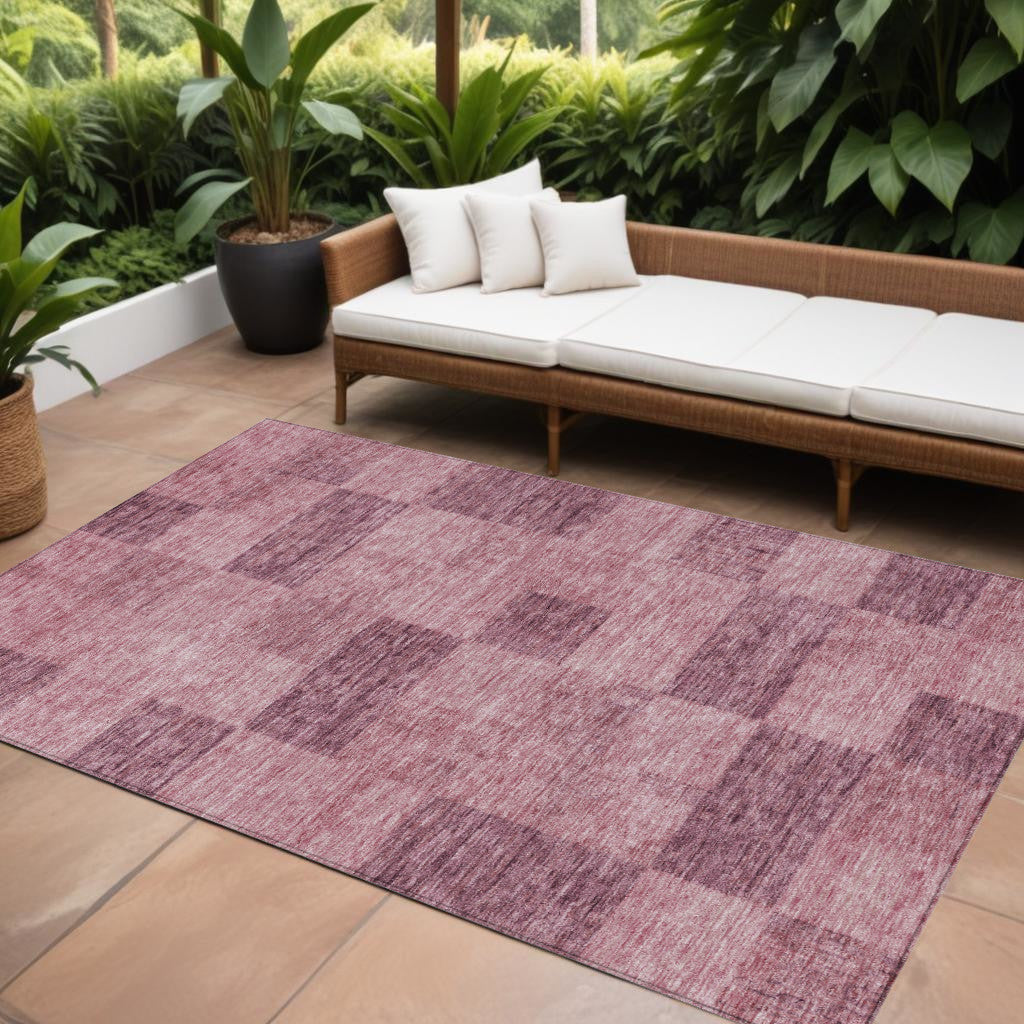 9' X 12' Blush And Pink Geometric Washable Indoor Outdoor Area Rug