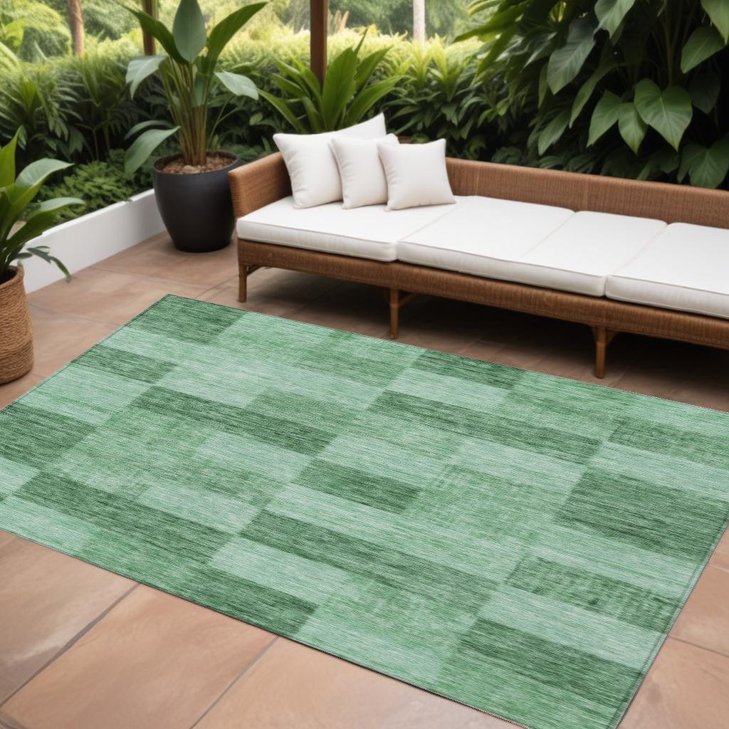 9' X 12' Light Green And Dark Green Geometric Washable Indoor Outdoor Area Rug