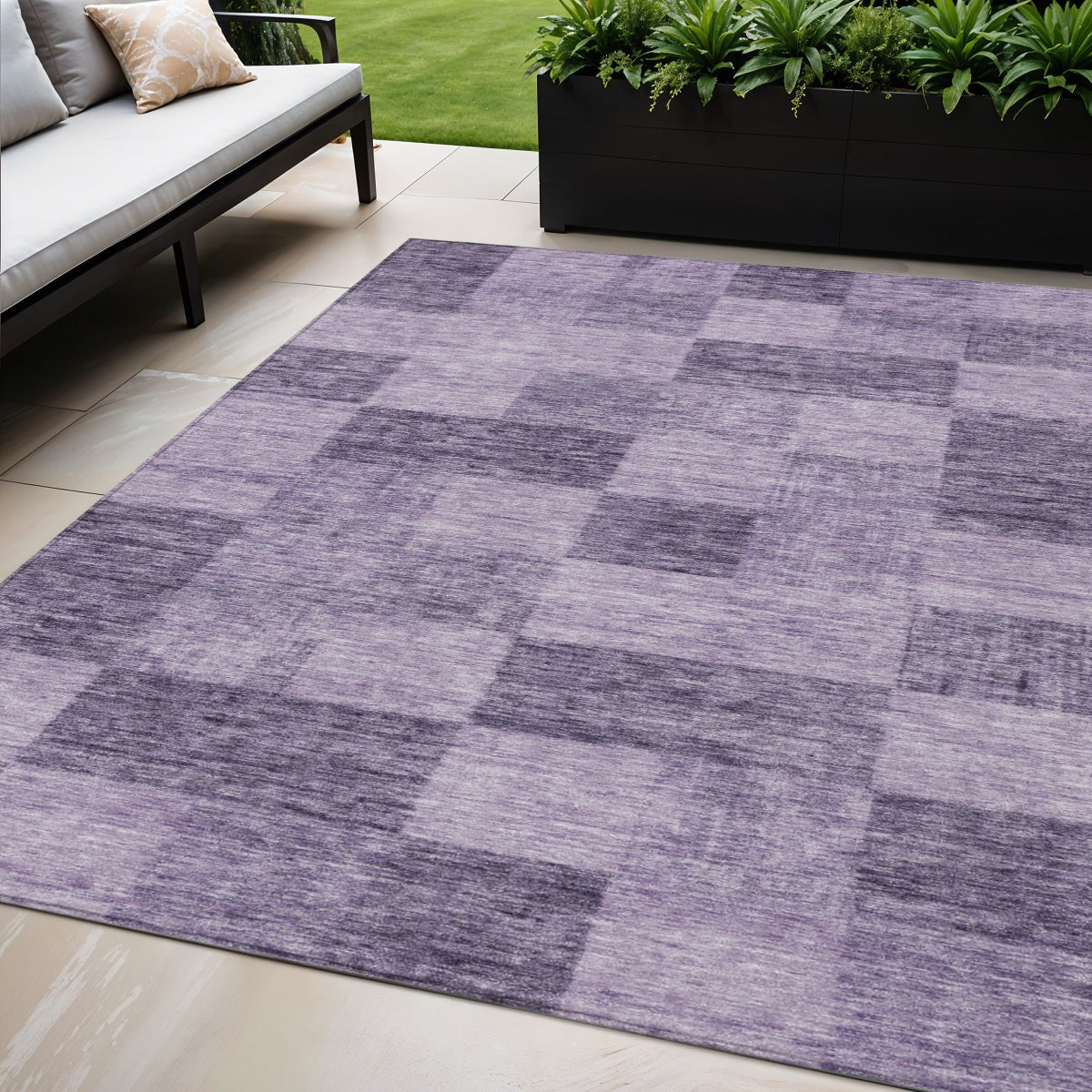 5' X 8' Purple And Lavender Geometric Washable Indoor Outdoor Area Rug