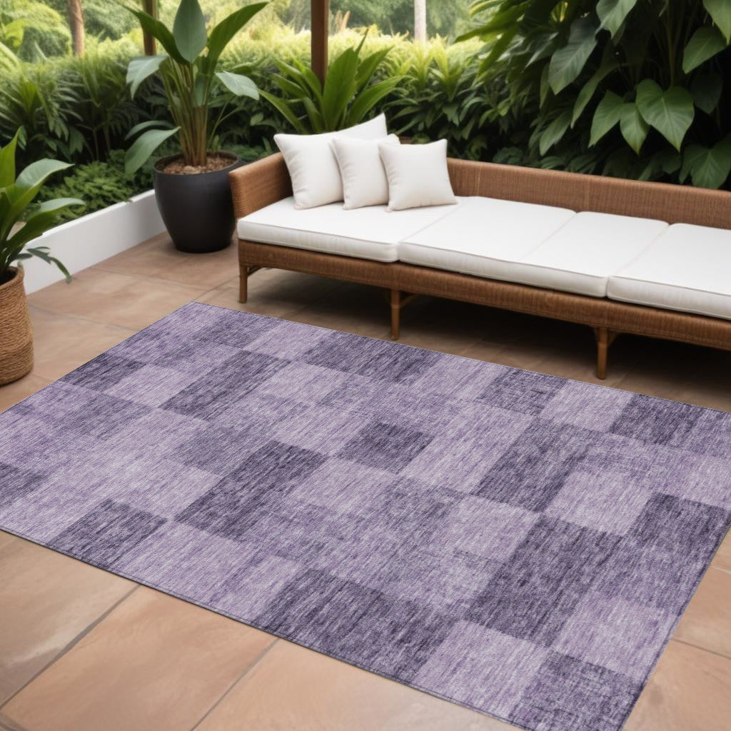 9' X 12' Purple And Lavender Geometric Washable Indoor Outdoor Area Rug