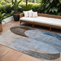 8' X 10' Denim Blue Brown And Beige Geometric Washable Indoor Outdoor Area Rug