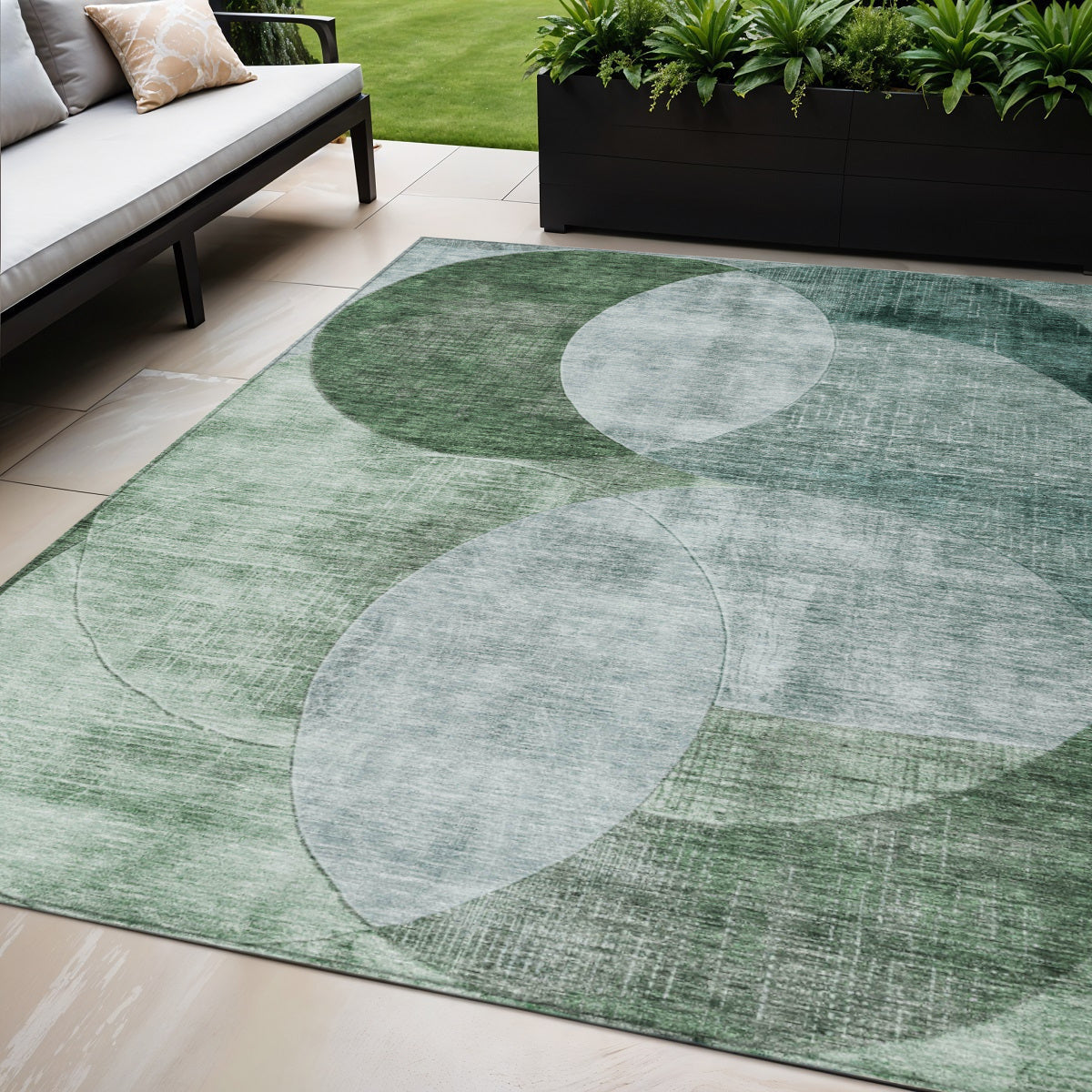 5' X 8' Mint Green And Fern Green Geometric Washable Indoor Outdoor Area Rug
