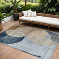 10' X 14' Sky Blue Brown And Beige Geometric Washable Indoor Outdoor Area Rug