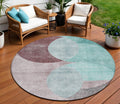 8' Teal Blue Brown And Beige Round Geometric Washable Indoor Outdoor Area Rug