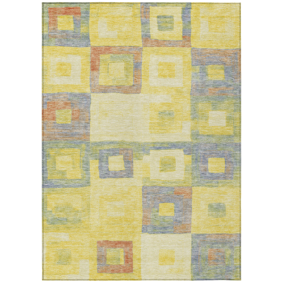 3' X 5' Yellow Blue And Terra Cotta Geometric Washable Indoor Outdoor Area Rug