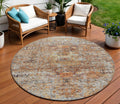 8' Coral Terra Cotta And Beige Round Floral Washable Indoor Outdoor Area Rug