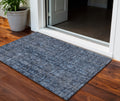 3' X 5' Blue And Black Damask Washable Indoor Outdoor Area Rug