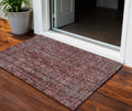 3' X 5' Pink And Brick Red Damask Washable Indoor Outdoor Area Rug