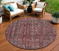 8' Pink And Brick Red Round Damask Washable Indoor Outdoor Area Rug