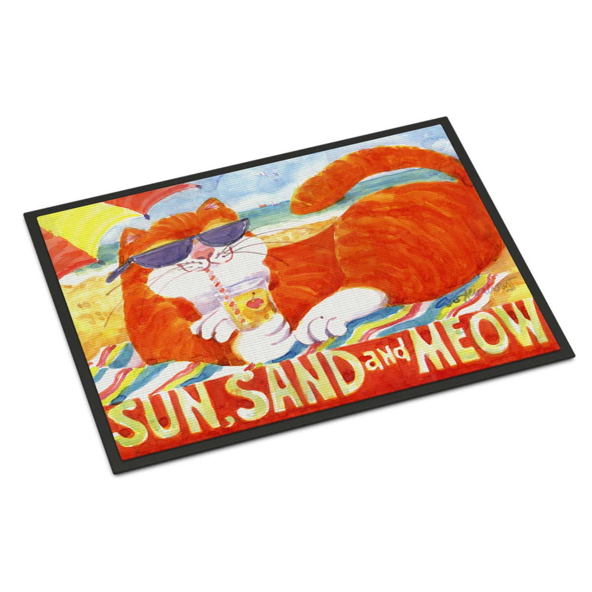 'Caroline'S Treasures Orange Tabby At The Beach Indoor Or Outdoor Doormat, 24'' X 36'', Multicolor'