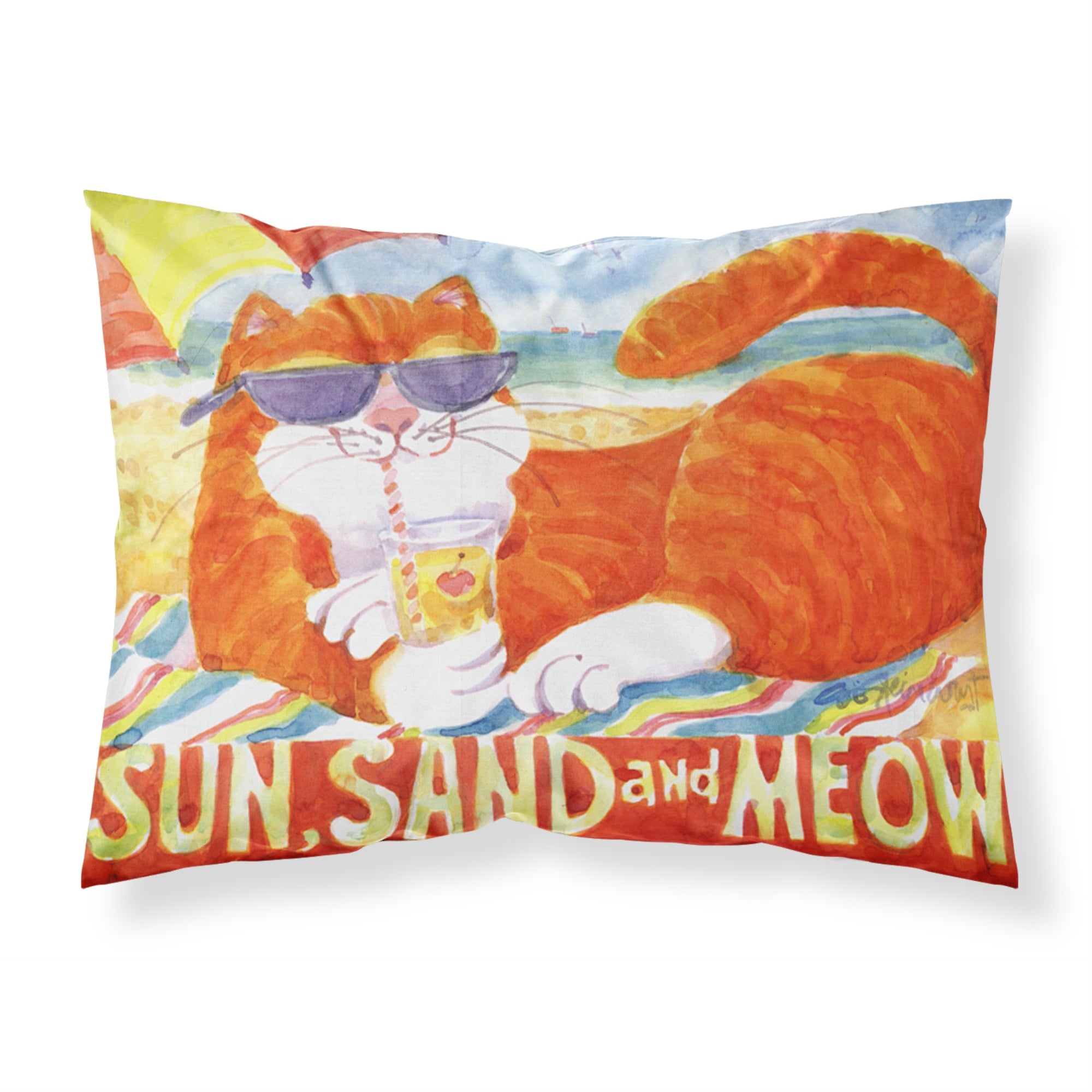'Caroline'S Treasures 6050Pillowcase Orange Tabby At The Beach Moisture Wicking Fabric Standard Pillowcase, Large, Multicolor'