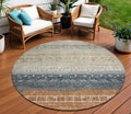 8' Brown Blue And Beige Round Southwestern Washable Indoor Outdoor Area Rug