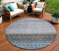 8' Blue Gray And Charcoal Round Southwestern Washable Indoor Outdoor Area Rug