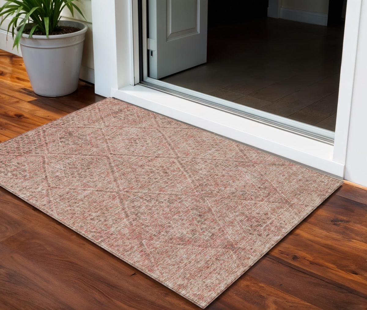 3' X 5' Pink And Brown Moroccan Washable Indoor Outdoor Area Rug