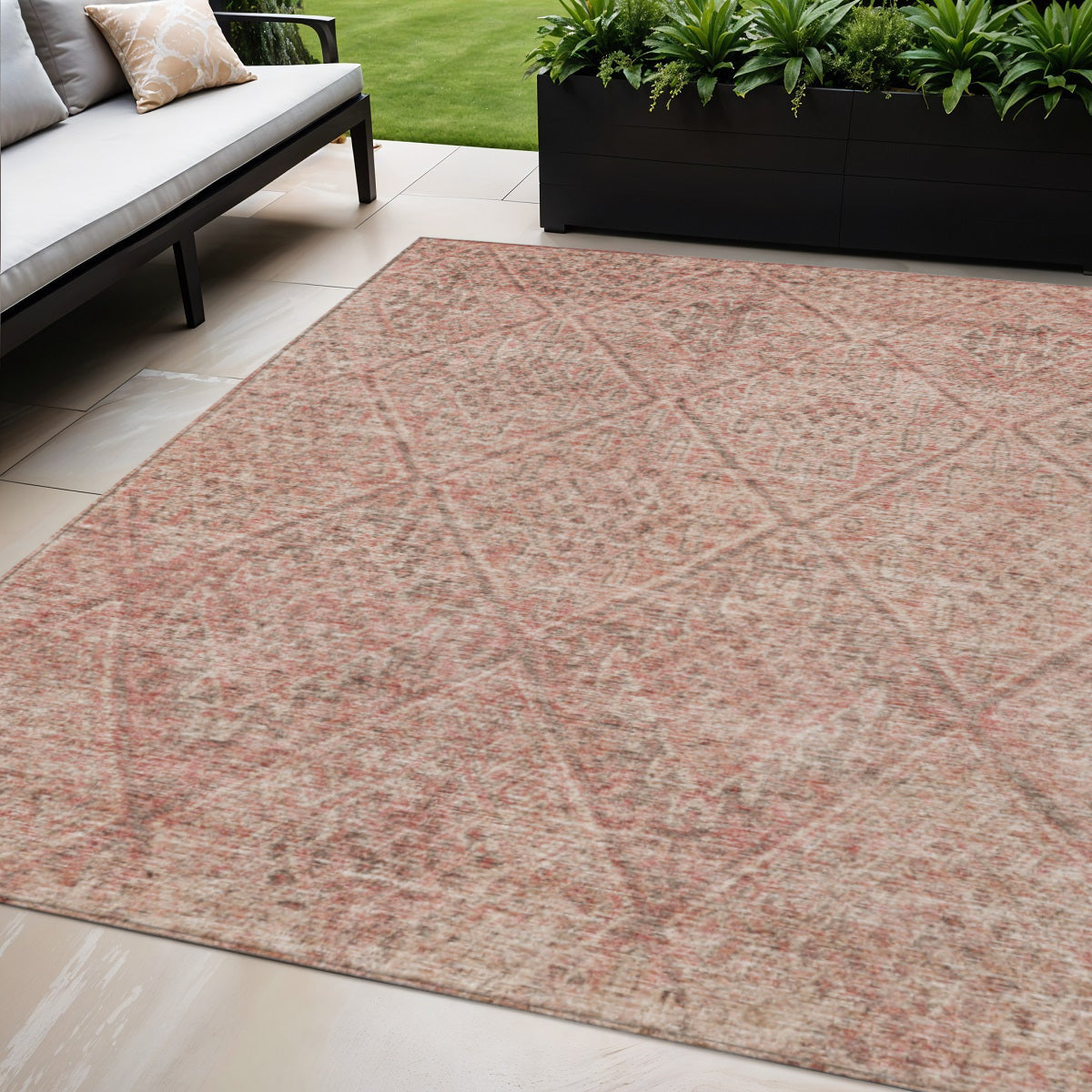 5' X 8' Pink And Brown Moroccan Washable Indoor Outdoor Area Rug