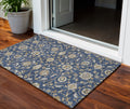 3' X 5' Navy Blue Brown And Ivory Moroccan Washable Indoor Outdoor Area Rug
