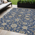 5' X 8' Navy Blue Brown And Ivory Moroccan Washable Indoor Outdoor Area Rug
