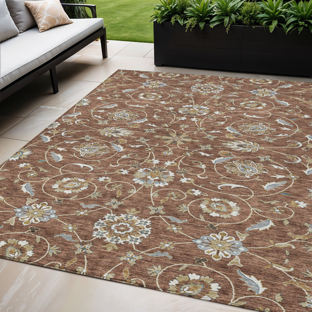 5' X 8' Brown Ivory And Gray Moroccan Washable Indoor Outdoor Area Rug