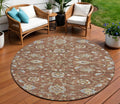 8' Brown Ivory And Gray Round Moroccan Washable Indoor Outdoor Area Rug