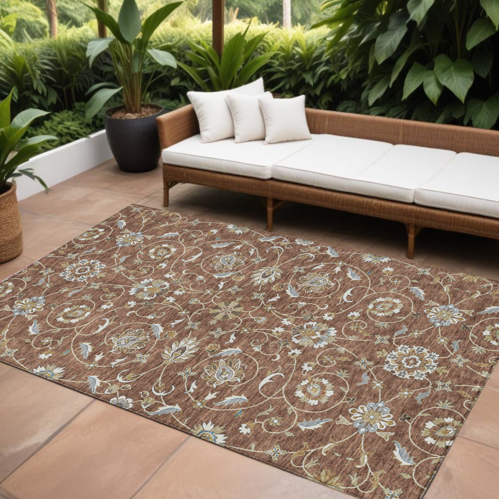 10' X 14' Brown Ivory And Gray Moroccan Washable Indoor Outdoor Area Rug