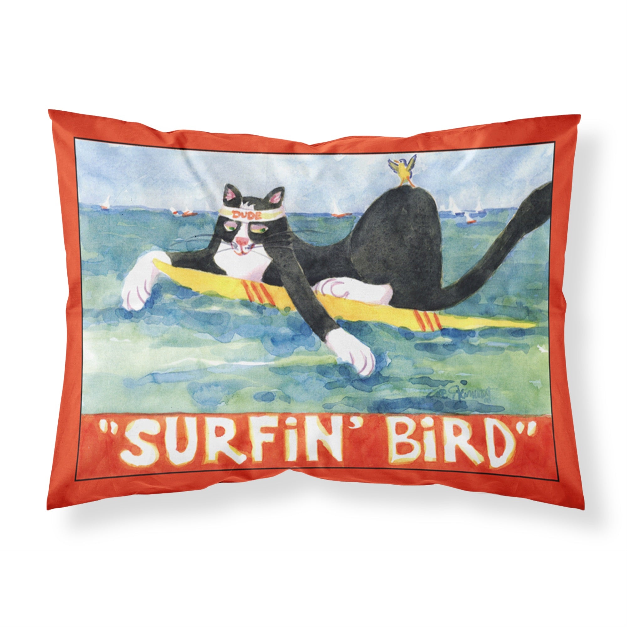 'Caroline'S Treasures 6051Pillowcase Black And White Cat Surfing Bird Moisture Wicking Fabric Standard Pillowcase, Large, Multi