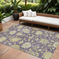 10' X 14' Eggplant Beige And Green Floral Washable Indoor Outdoor Area Rug