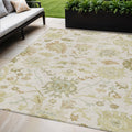 5' X 8' Ivory Green And Tan Floral Washable Indoor Outdoor Area Rug