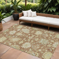 9' X 12' Copper Green And Ivory Floral Washable Indoor Outdoor Area Rug
