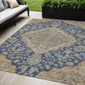 5' X 8' Navy Blue Beige And Brown Oriental Washable Indoor Outdoor Area Rug