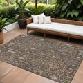 9' X 12' Brown Purple And Blue Floral Washable Indoor Outdoor Area Rug