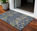 3' X 5' Navy Blue Green And Brown Floral Washable Indoor Outdoor Area Rug