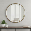 36 Antiqued Brass Iron Round Framed Accent Mirror