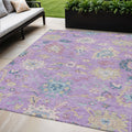 5' X 8' Purple Ivory And Denim Blue Floral Washable Indoor Outdoor Area Rug
