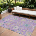 10' X 14' Purple Ivory And Denim Blue Floral Washable Indoor Outdoor Area Rug