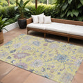 9' X 12' Yellow Lavender And Denim Blue Floral Washable Indoor Outdoor Area Rug