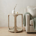 24 Natural Distressed Solid Wood Round Frame End Table With Shelf