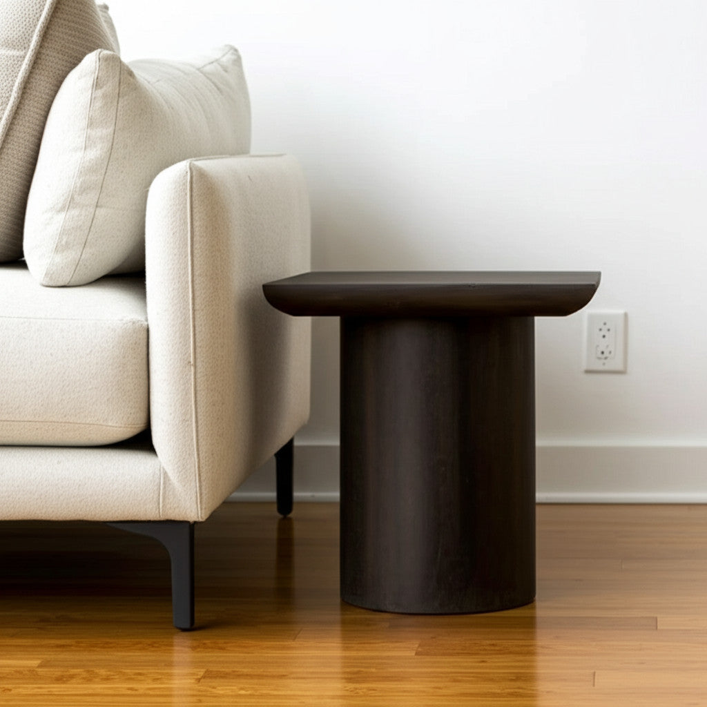 24 Dark Brown Distressed Solid Wood Square Pedestal End Table