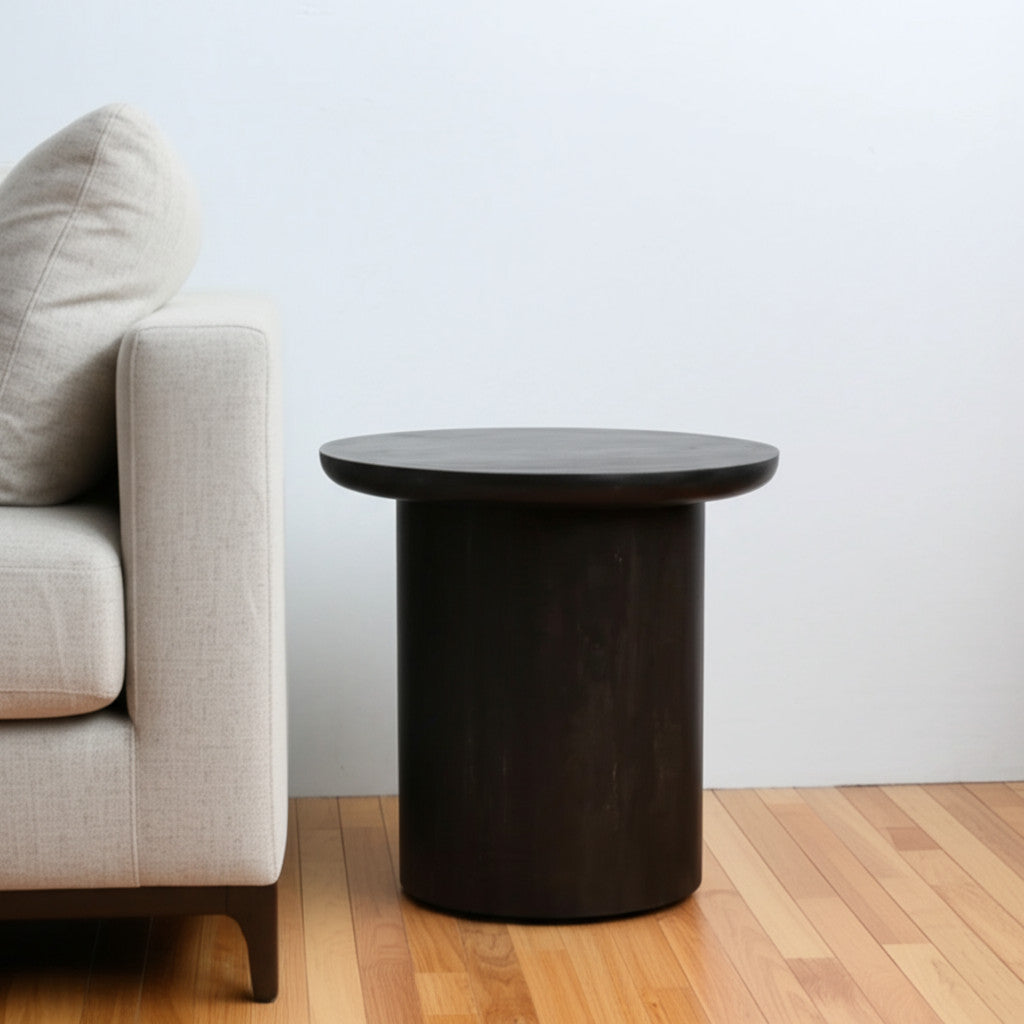 24 Dark Brown Distressed Solid Wood Round Pedestal End Table