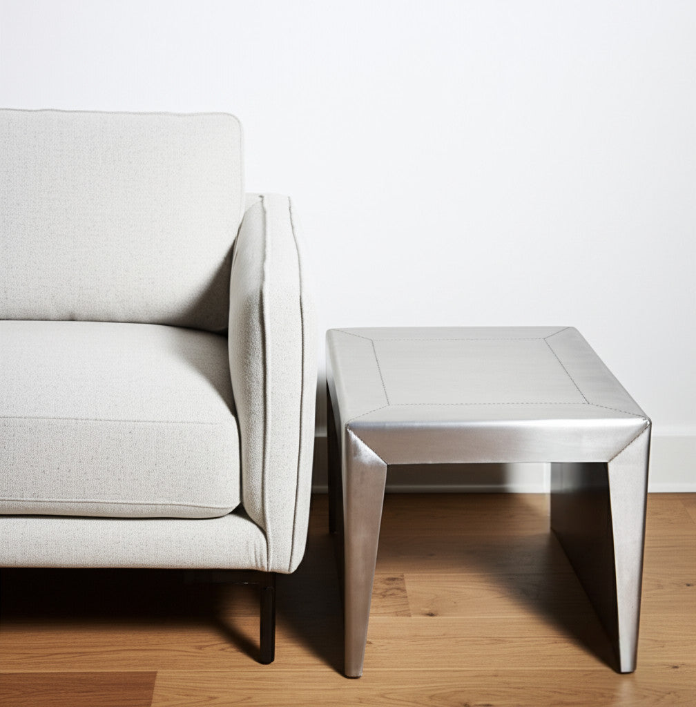 24 Silver Aluminum and Solid Wood Square Sled End Table