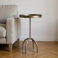 23 Brass Distressed Iron Round Pedestal Tray Top End Table