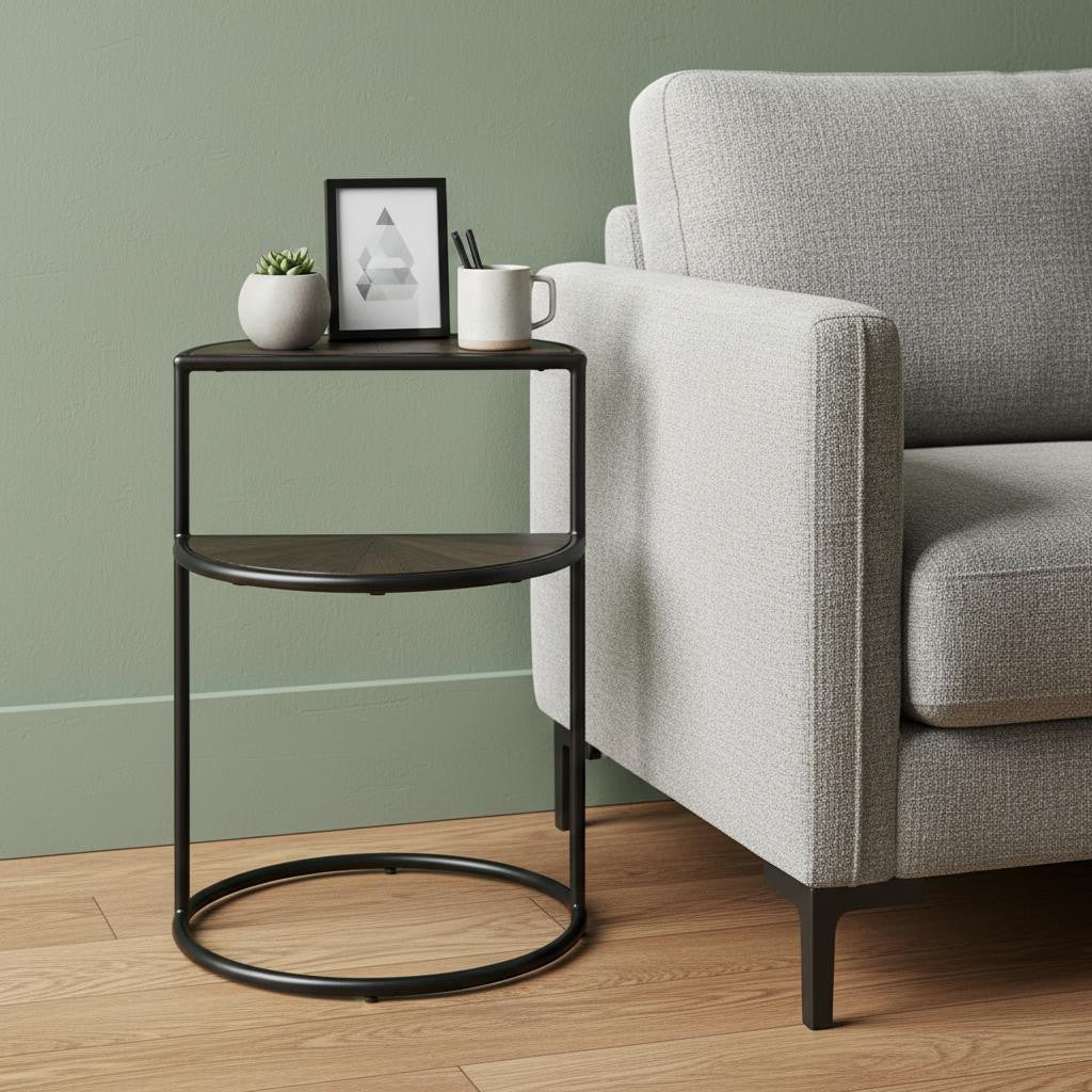 19 Espresso and Black Solid Wood and Metal Tray Table