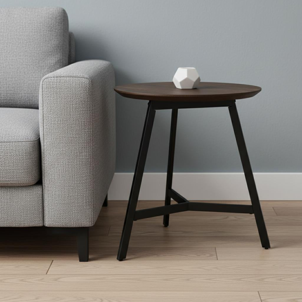 23 Espresso and Black Solid Wood and Metal Tray Table