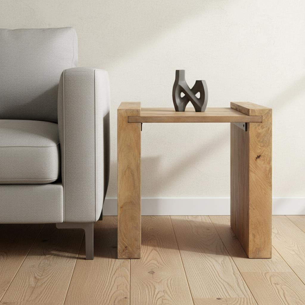 23 Natural Distressed Solid Wood Sled End Table