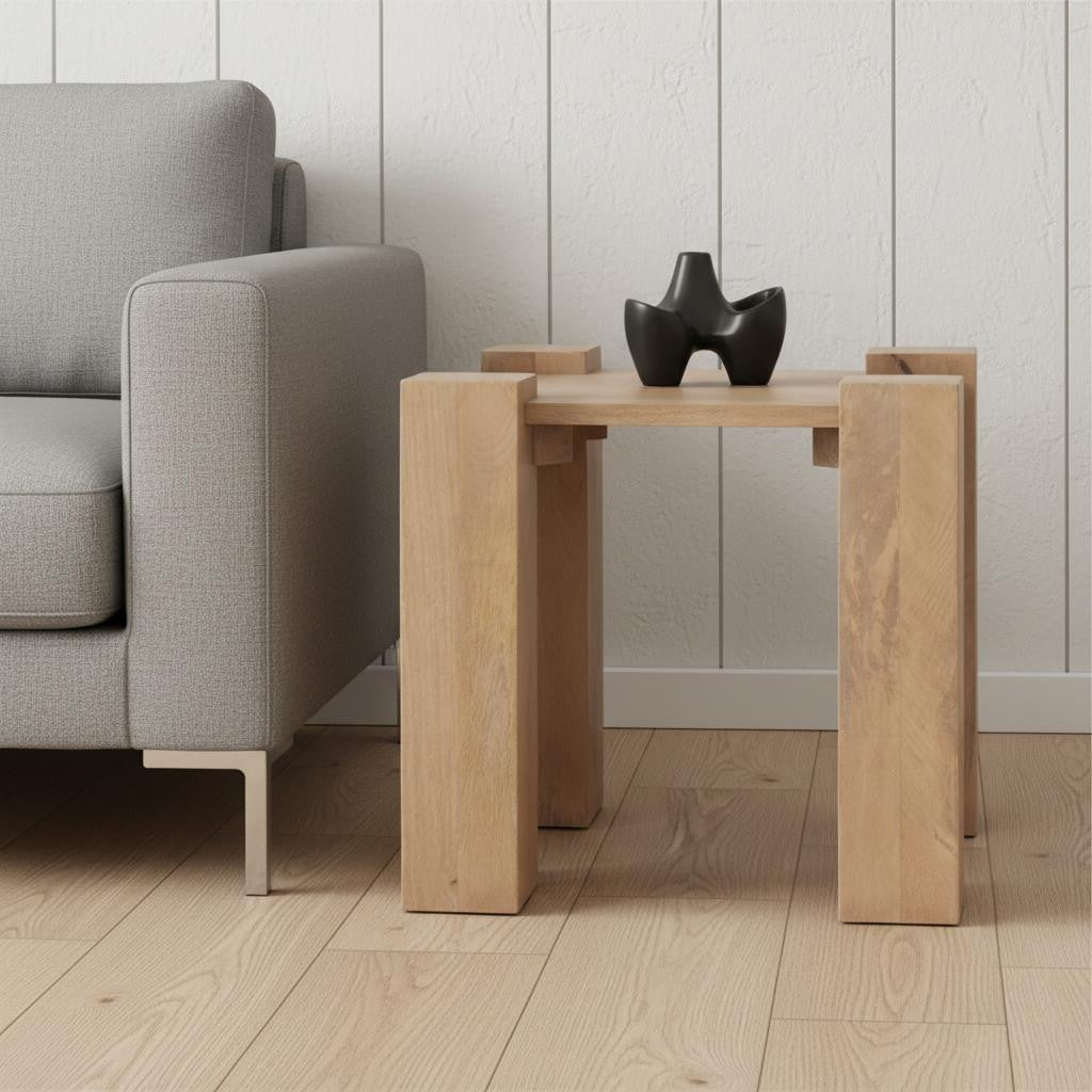 22 Natural Distressed Solid Wood Square End Table