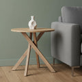 30 Natural Distressed Solid Wood Round Cross Legs End Table