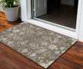 3' X 5' Brown Beige And Green Floral Washable Indoor Outdoor Area Rug