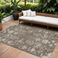 10' X 14' Brown Beige And Green Floral Washable Indoor Outdoor Area Rug